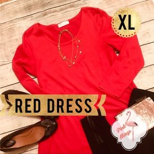 Red Dress Cotton Long Sleeves XL Short 👗